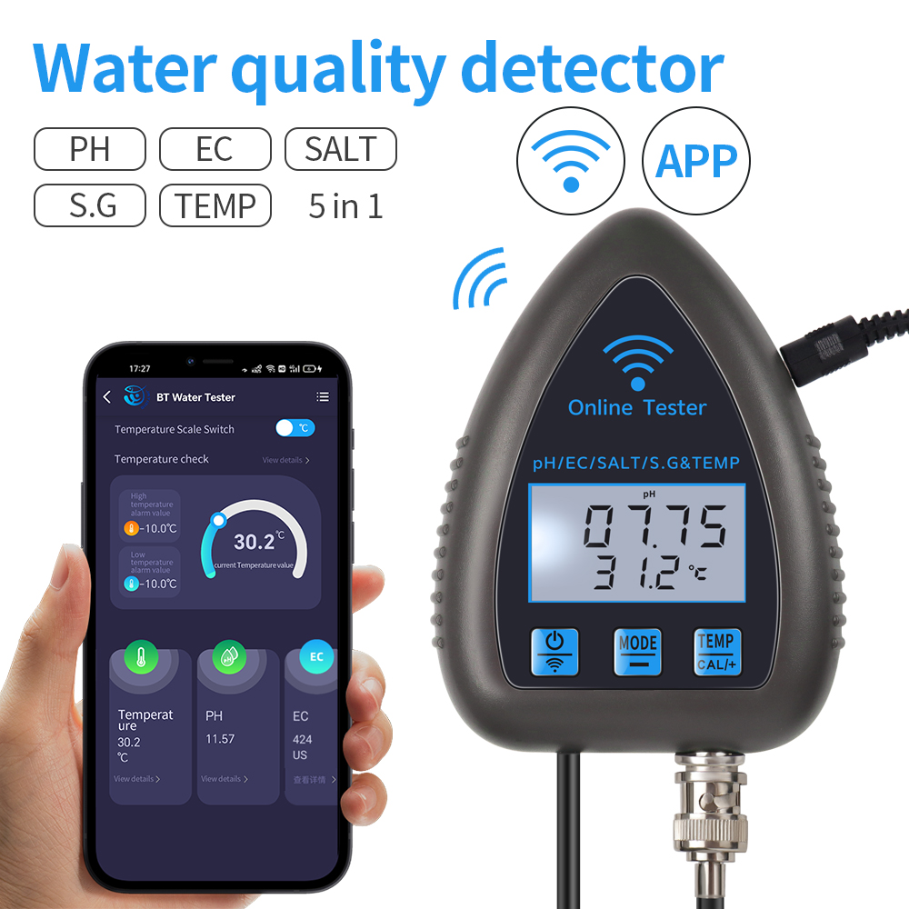 Marine Aquarium Par Meter - Tuya WiFi 5-in-1 Wasserqualitätsmessgerät Online-Tester TDS/EC/SALT