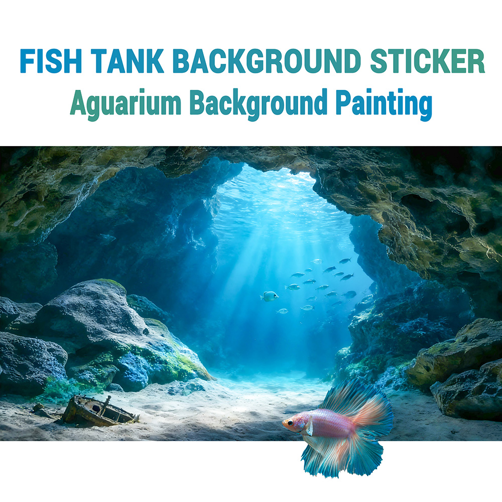 Marine Aquarium Glue - Tiefsee-Blaues Loch, Aquarium-Hintergrundbild, Aquarium-Malerei-Aufkleber, Selbstklebend, Landschaftsdekoration